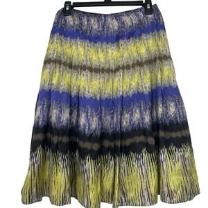 Jones NY Silk Blend Artsy Bohemian Indie Abstract A-Line Midi Skirt Blue 4